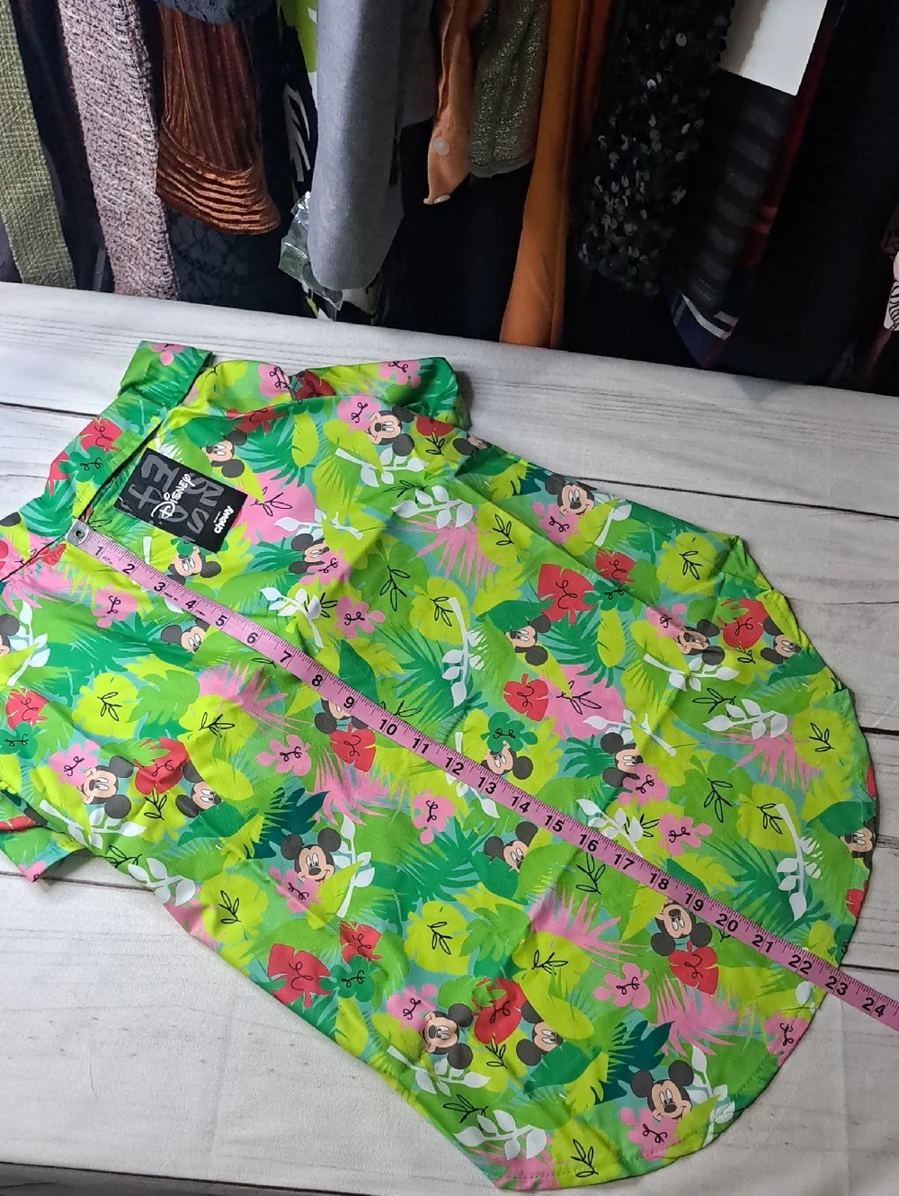 Disney Chewy Collab Green Pink Tropical Mickey Camp Shirt Size XXL